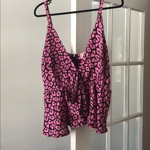 Club L London Pink/Black Satin Flounce Top